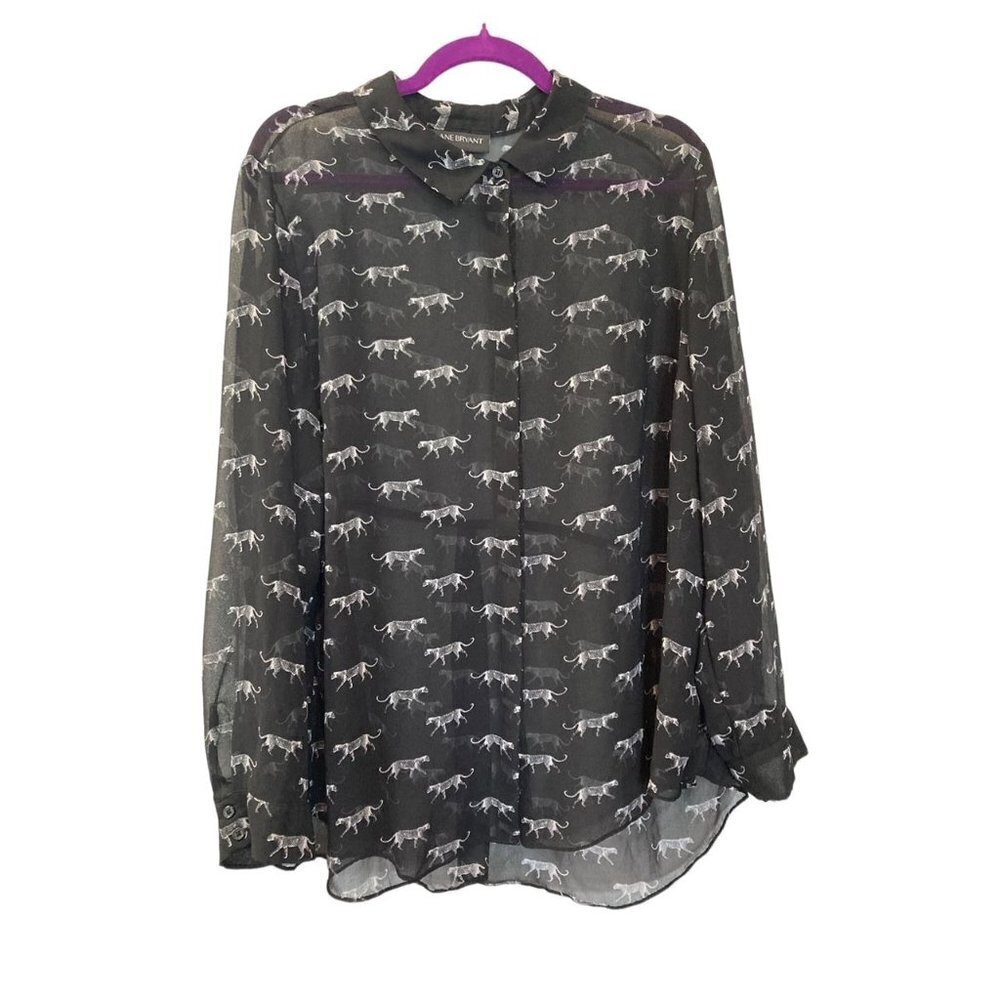 Lane Bryant Sheer Cheetah Print Button Up High Low Blouse Size 22/24 - Picture 4 of 8